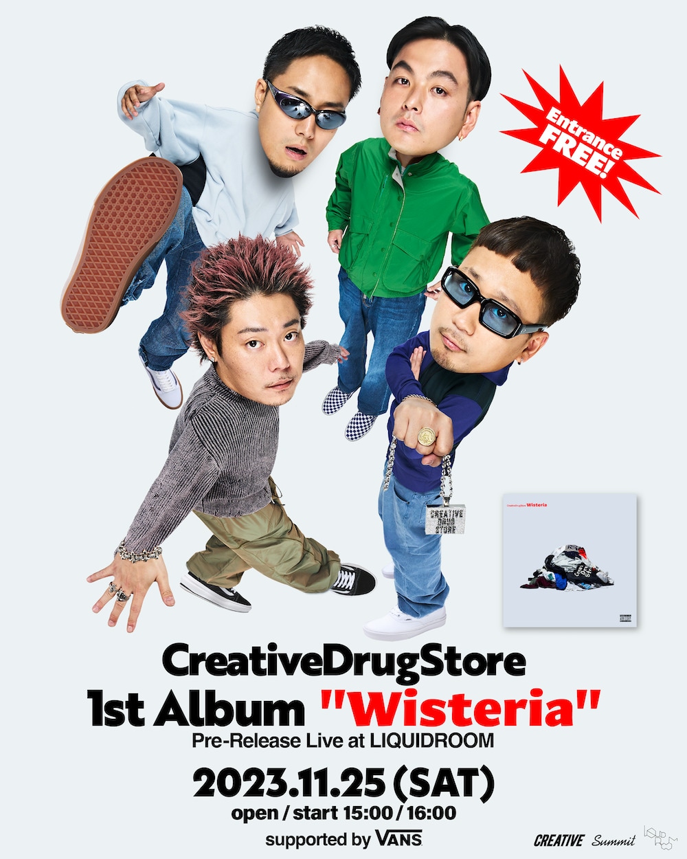 「CreativeDrugStore 1st Album "Wisteria" Pre-Release Live at LIQUIDROOM supported by VANS」告知ビジュアル