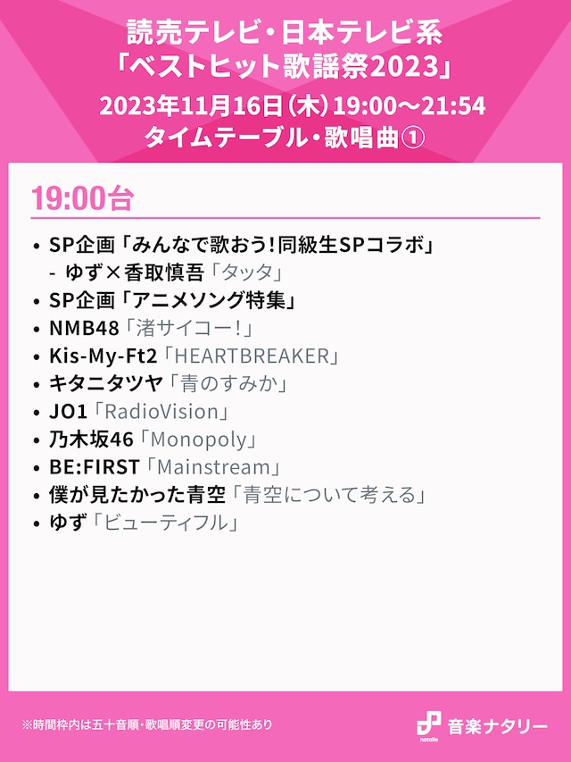 「ベストヒット歌謡祭2023」19:00台タイムテーブル
