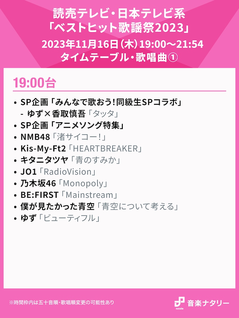 「ベストヒット歌謡祭2023」19:00台タイムテーブル