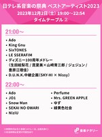 「ベストアーティスト2023」タイムテーブル発表！ラスト22時台にSnow Man、JO1、ミセス、NiziUら