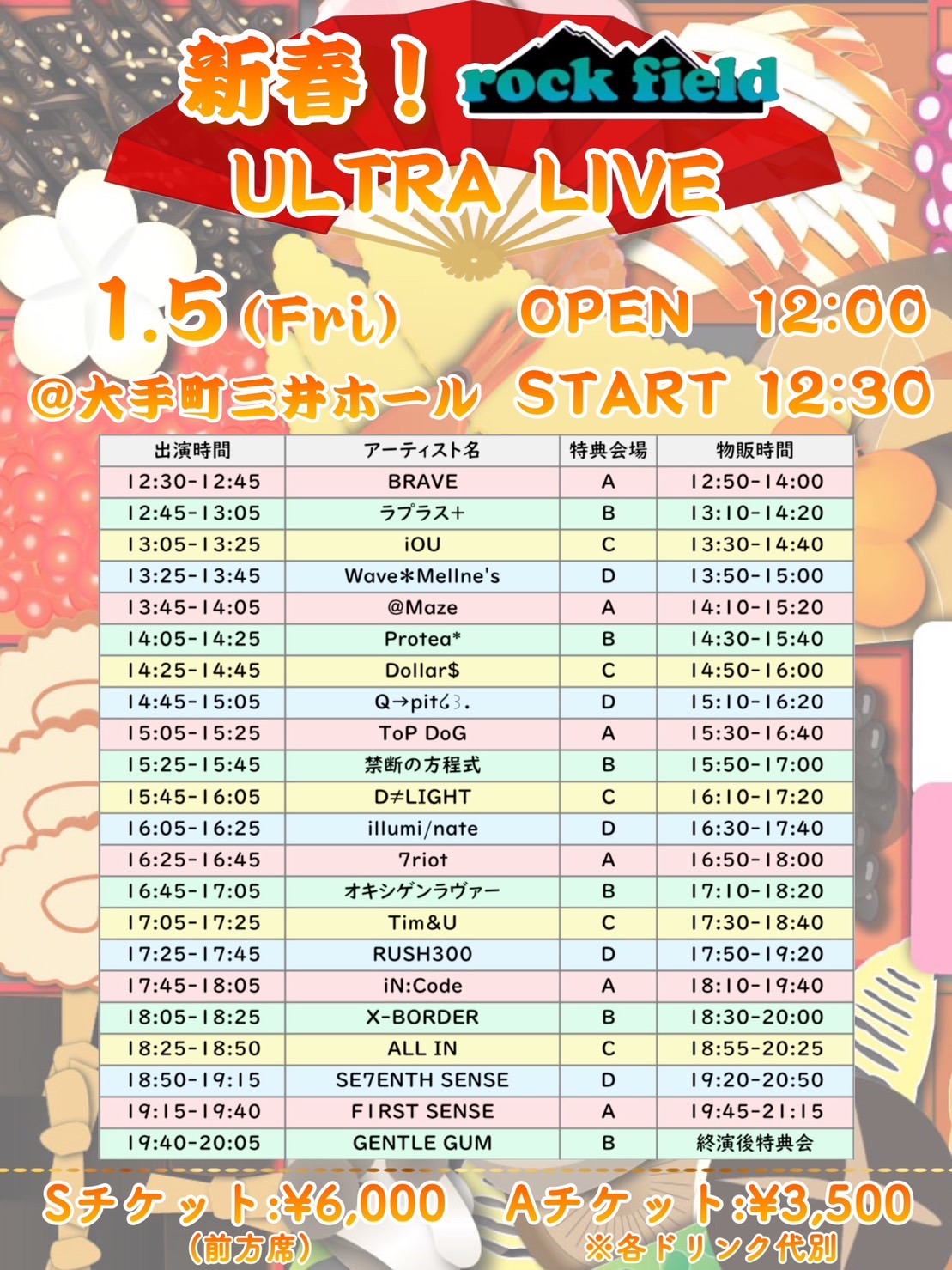 「新春！rock field ULTRA LIVE」タイムテーブル