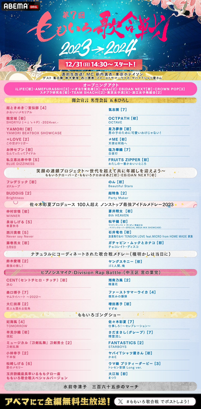 「第7回 ももいろ歌合戦」タイムテーブル (c)AbemaTV, Inc.