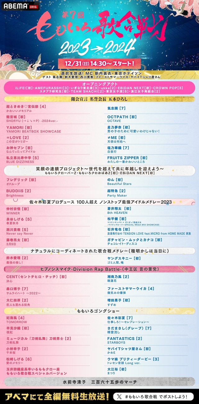 「第7回 ももいろ歌合戦」タイムテーブル (c)AbemaTV, Inc.
