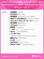 人気画像10位は「年越し『CDTV』タイムテーブル公開　WEST.、トラジャ、ジェネ、坂道3グループ、ルセラ、JO1ら出演」より、TBS系「CDTVライブ！ライブ！年越しスペシャル！2023→2024」4:00台タイムテーブル。