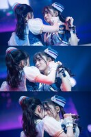 中村朱里（左）にどんどんにじり寄る蛭田愛梨（右）。