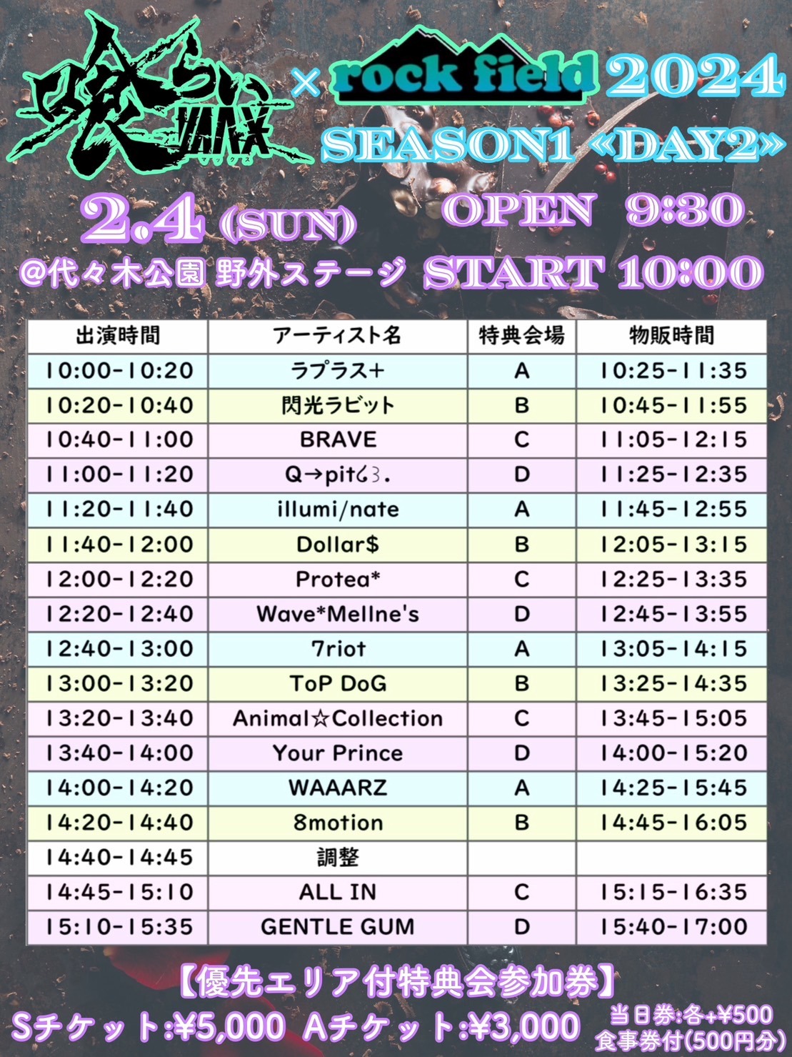 「『喰らいマックス× rock field 2024』season1《DAY2》」タイムテーブル