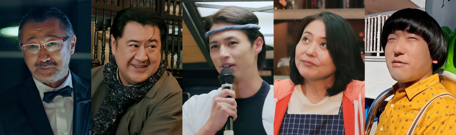 左から大塚明夫、小手伸也、佐伯大地、杉田かおる、本多力。(c)テレビ東京
