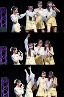 ビリビリペンで悶絶する日比野芽奈（左から2番目）。