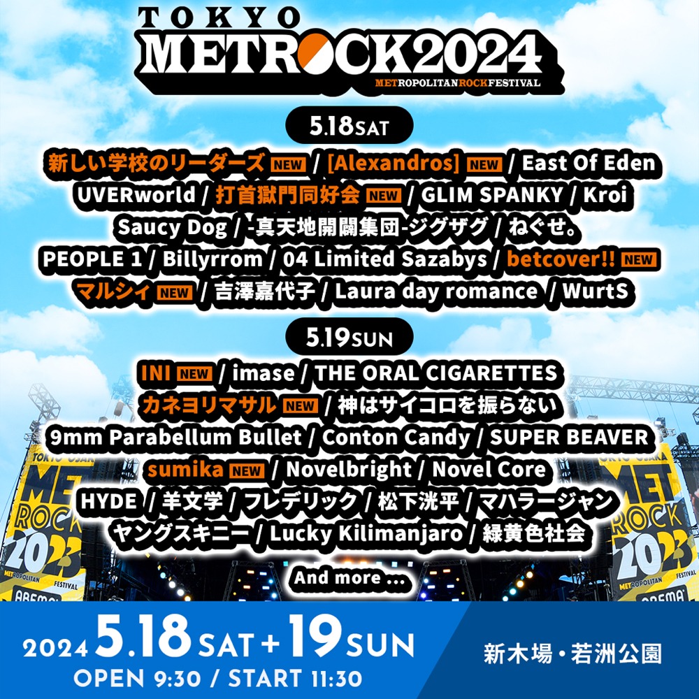 「METROPOLITAN ROCK FESTIVAL 2024」東京公演の出演アーティスト第5弾告知ビジュアル。