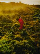 人気画像6位は「三つ編みにパワーショルダー姿の米津玄師、朝日に包まれた草原で佇む」より、米津玄師の新たなアーティスト写真。