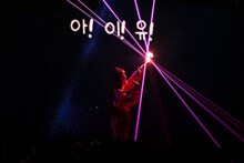 ペンライトに光を集めたIU。