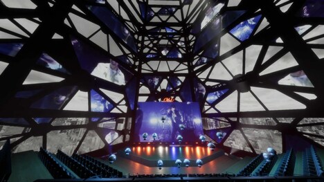 「au デジタルツインライブ #0 [Alexandros] @TOKYO NODE HALL」デジタルツイン会場の様子。