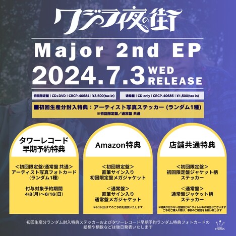 クジラ夜のメジャー2nd EP（タイトル未定）特典詳細。