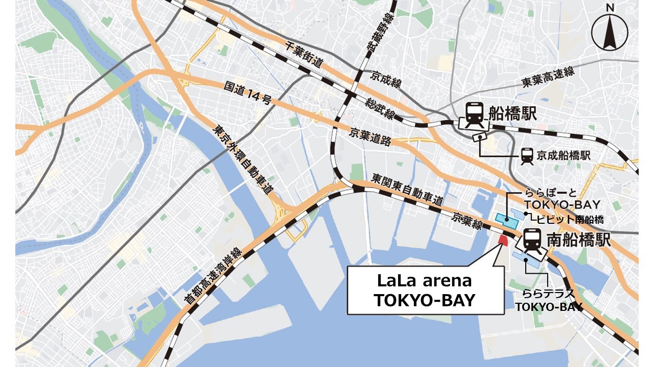LaLa arena TOKYO-BAY周辺広域図。