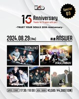 「Live House R.A.D 15th Anniversary～TRUST YOUR SOULS 20th Anniversary～」愛知・MUSIC SPACE 鈴鹿ANSWER公演の告知ビジュアル。