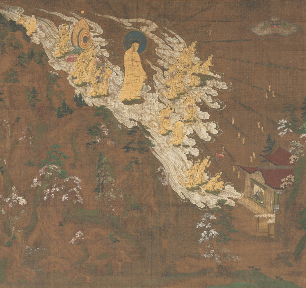 国宝 阿弥陀二十五菩薩来迎図（早来迎）鎌倉時代・14世紀 京都・知恩院蔵（写真提供：NHK）