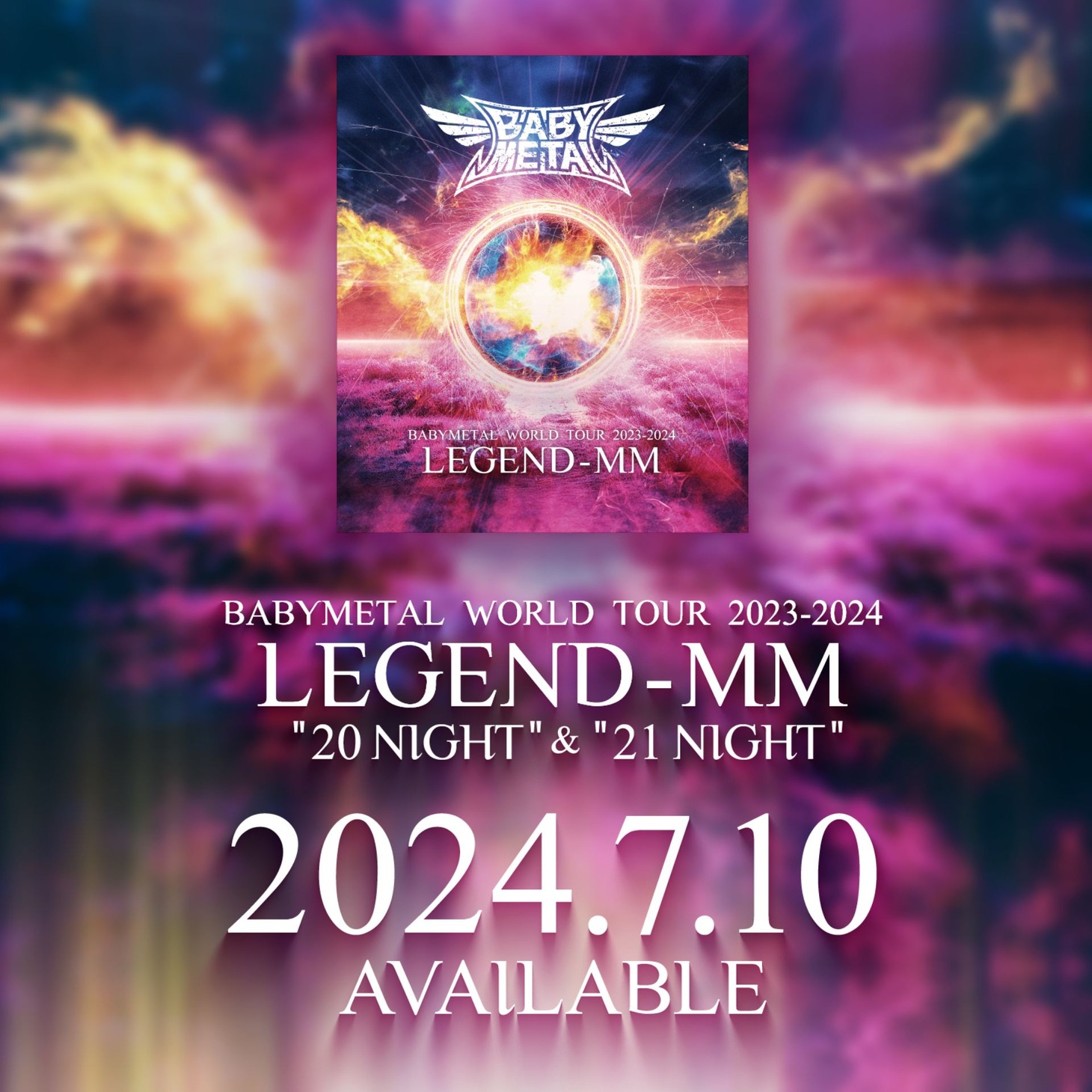 BABYMETAL「BABYMETAL WORLD TOUR 2023 - 2024 LEGEND - MM」トレイラー映像の告知画像。