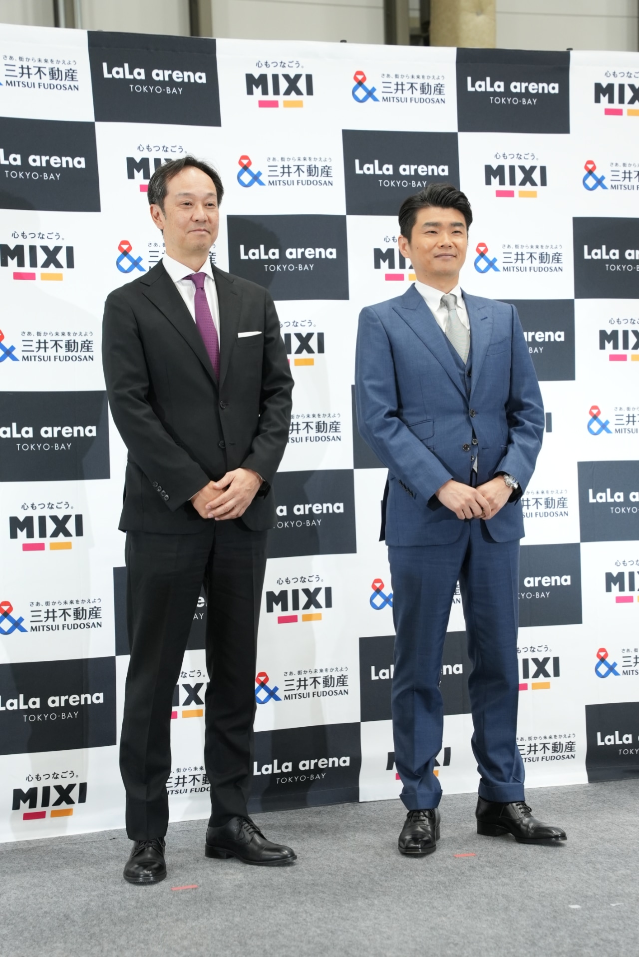 左から三井不動産常務執行役員 商業施設・スポーツ・エンターテインメント本部長若林瑞穂氏、MIXI代表取締役社長木村弘毅氏。