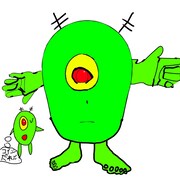 顔のフリー素材を使った街くんのイラスト。