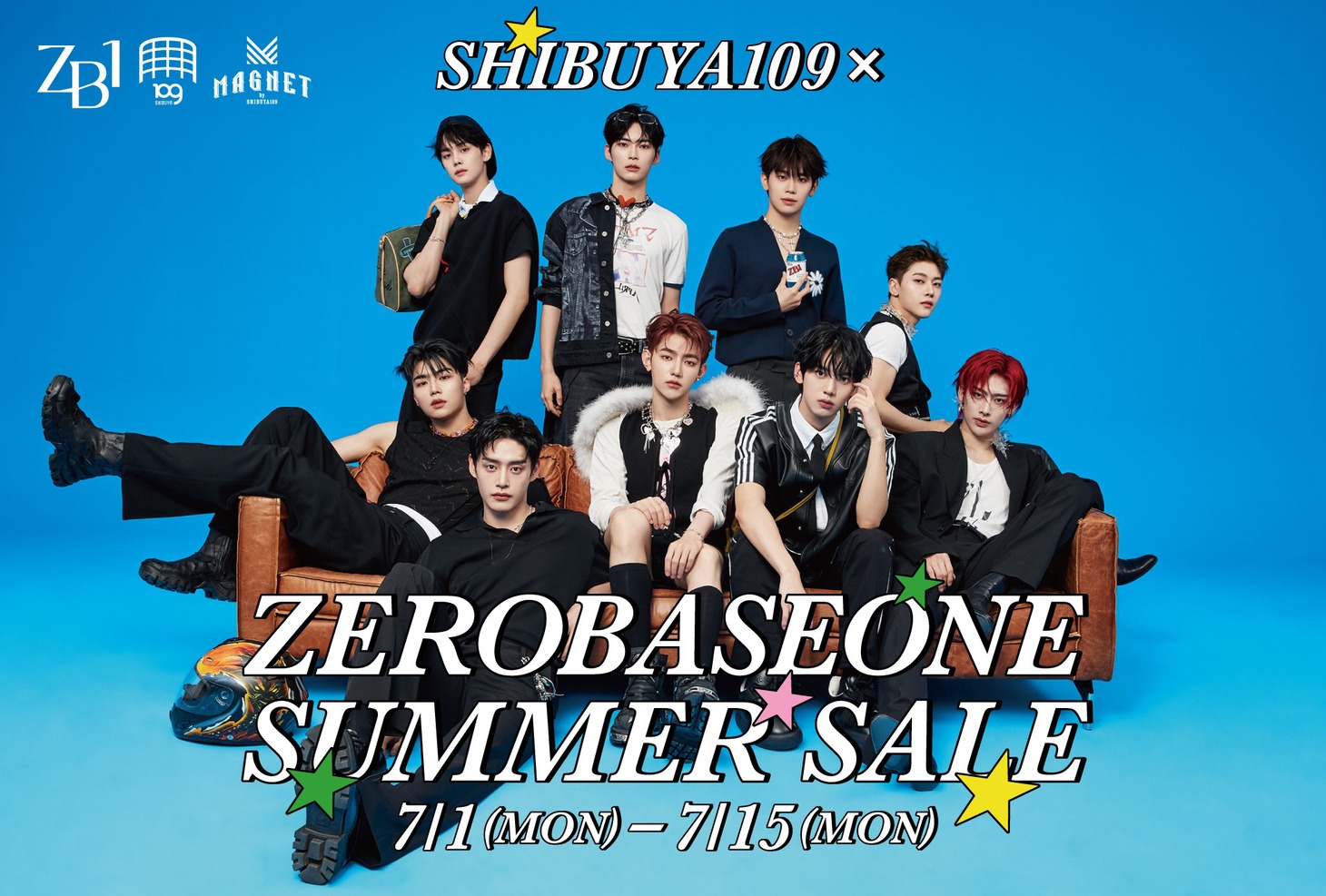 「SHIBUYA109 × ZEROBASEONE SUMMER SALE」ポストカードのデザイン。