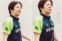 シャッターを切ろうとすると鼻を膨らませる園田賢。