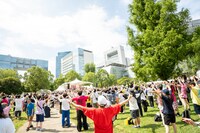 ラジオ体操の様子。