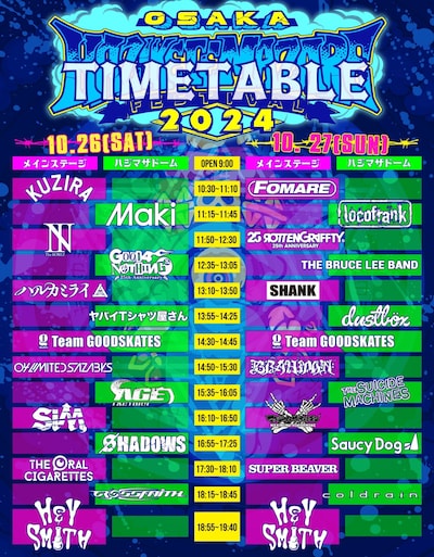 「OSAKA HAZIKETEMAZARE FESTIVAL 2024」タイムテーブル