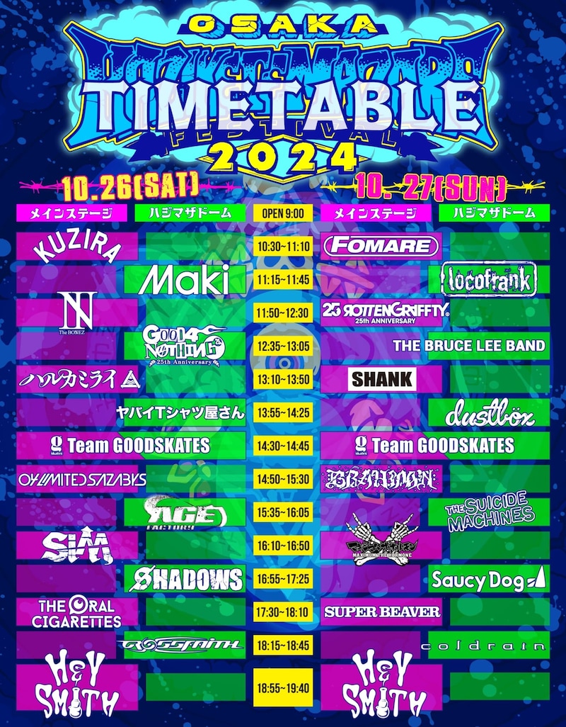 「OSAKA HAZIKETEMAZARE FESTIVAL 2024」タイムテーブル