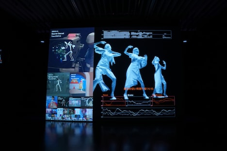 歌詞と身体表現の同期を可視化した展示。