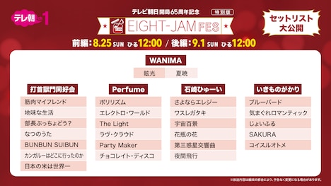 「テレビ朝日開局65周年記念 EIGHT-JAM FES 特別版」放送セットリスト