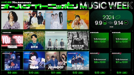 「オールナイトニッポン MUSIC WEEK」ラインナップ