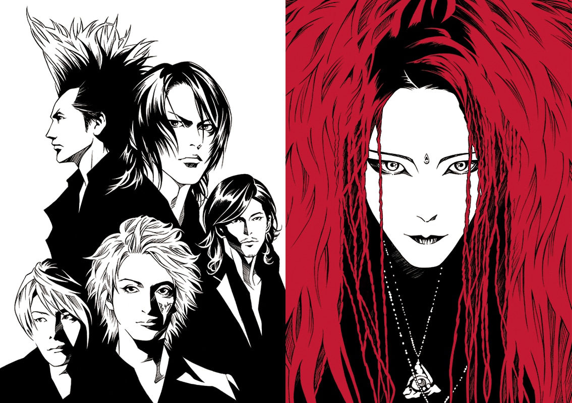 人気画像8位は「上條淳士の画業40周年を記念してBUCK-TICK、櫻井敦司、hideとのコラボTシャツ再販決定」より、上條淳士が描いたBUCK-TICKとhideのイラスト。