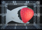 実際にステージセットとして使用された「イチゴ＆プライヤー」の展示イメージ。