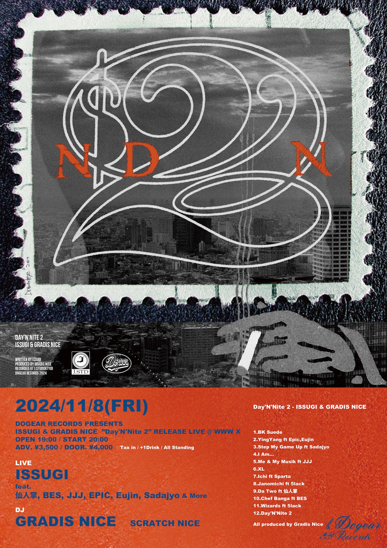 「DOGEAR RECORDS PRESENTS ISSUGI & GRADIS NICE『Day'N'Nite 2』RELEASE LIVE @ WWW X」フライヤー