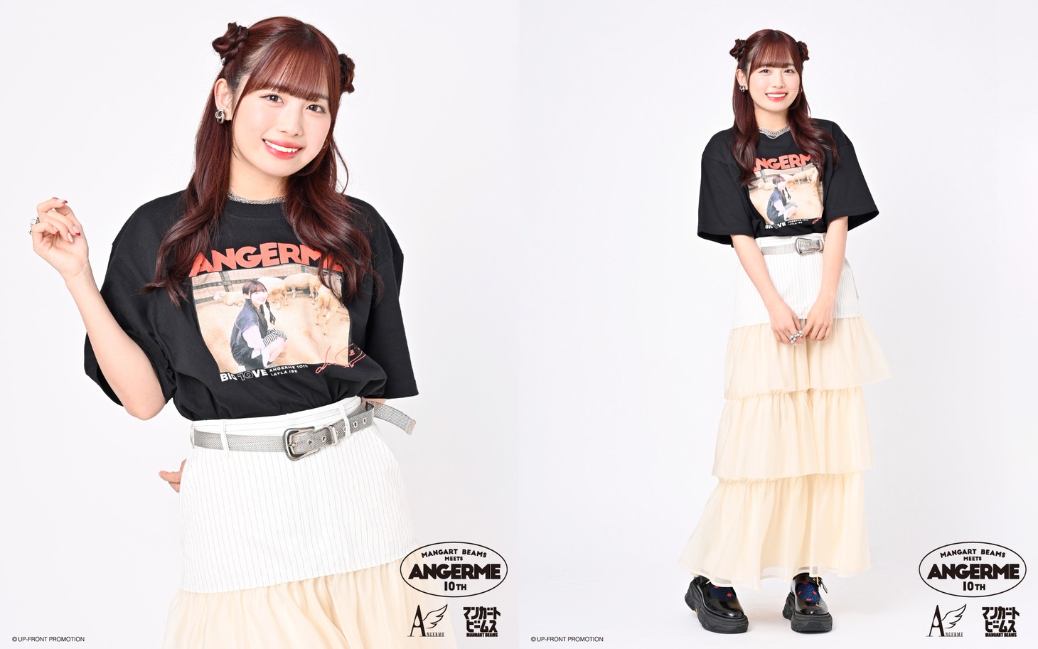 アンジュルム×BEAMSコラボTシャツを着用する伊勢鈴蘭。