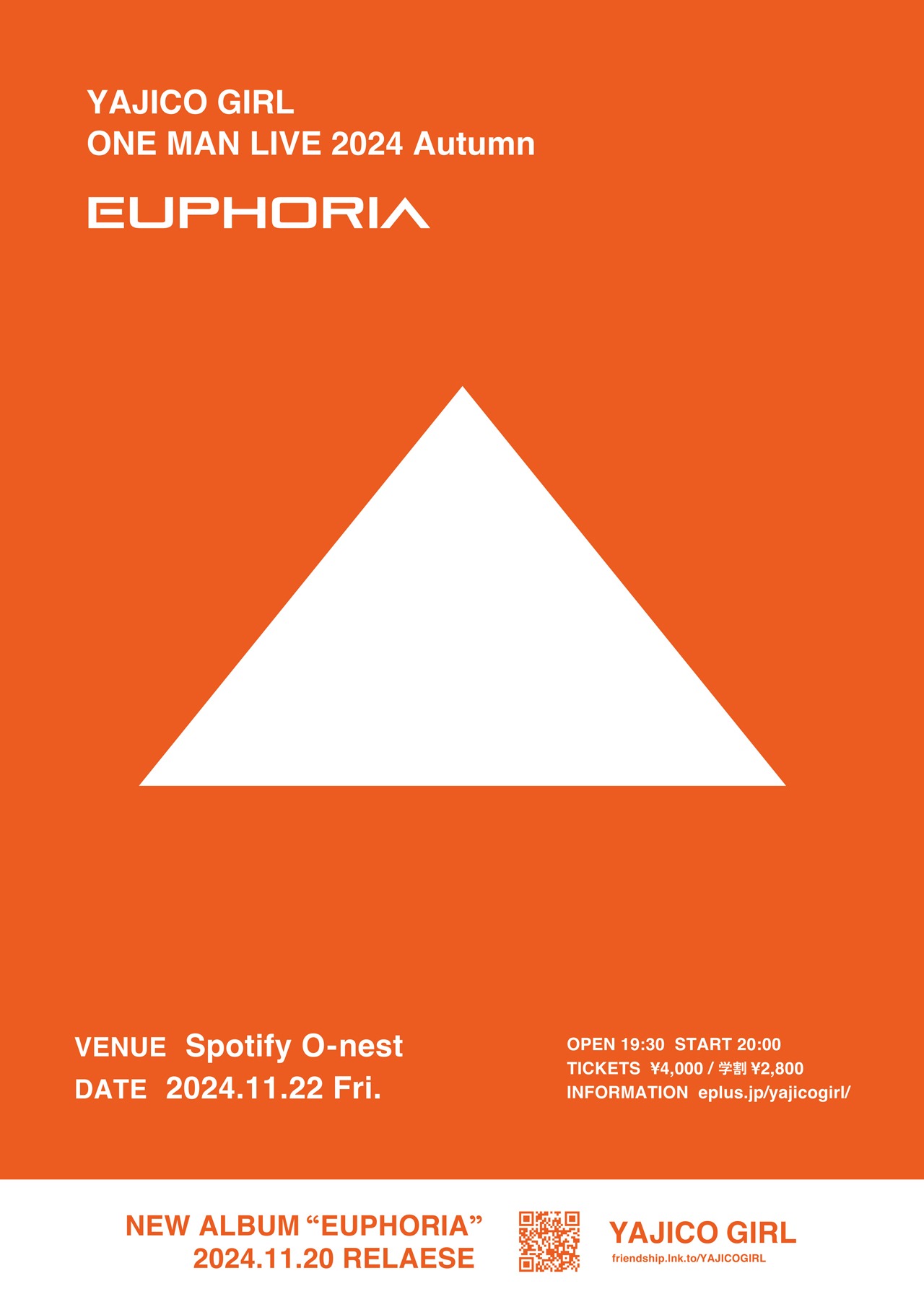 「YAJICO GIRL ONE MAN LIVE 2024 Autumn "EUPHORIA"」告知ビジュアル