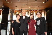 「レ・ミゼラブル」対談に登場した岩崎宏美、滝田栄、島田歌穂、山口琇也（左から）。