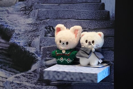 フォトブースのステップや椅子にぬいぐるみを置いて撮影できる。