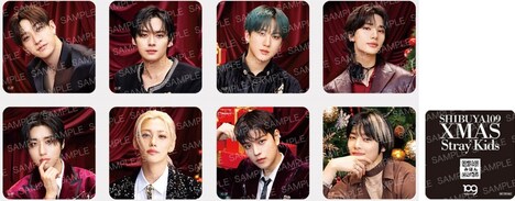 「SHIBUYA109 XMAS × Stray Kids CAFE STAND」でコラボドリンク購入者に配布されるコースターのデザイン。