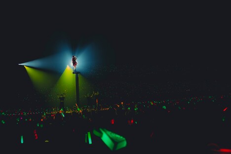 リフターの上で歌うLiSA。(撮影:平野タカシ)