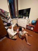 パパに髪を乾かしてもらうらうら。