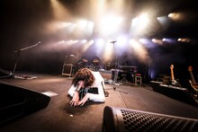 正座でお辞儀する志磨遼平（Vo, G）。（撮影：森好弘）