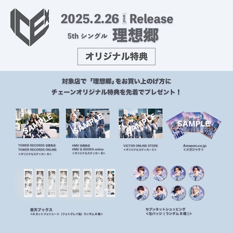 「理想郷」チェーン店舗別購入特典一覧。