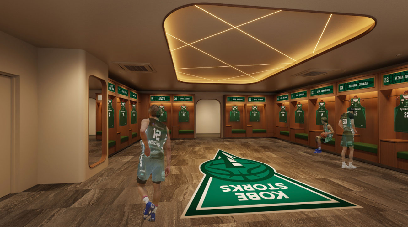GLION ARENA KOBEの神戸ストークスのロッカーエリアイメージ。