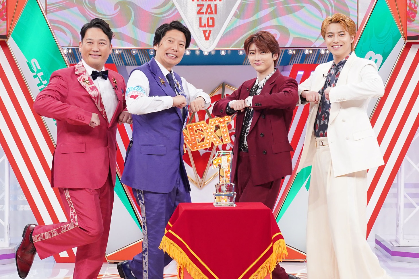 左から田崎佑一（藤崎マーケット）、トキ（藤崎マーケット）、ユーキ（超特急）、タカシ（超特急）。