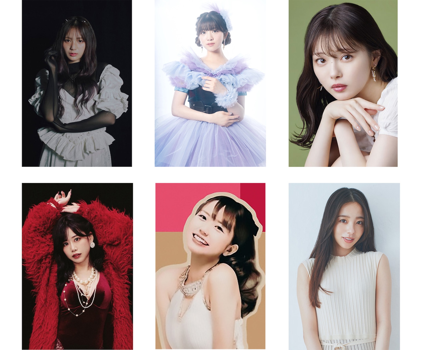 「昭和100年企画！昭和歌謡コンサート アイドルたちの昭和歌謡 ～私たちの冒険～」出演者。上段左から愛来、新井ひとみ、市川美織。下段左から奥津マリリ、阪田マリン、真洋。