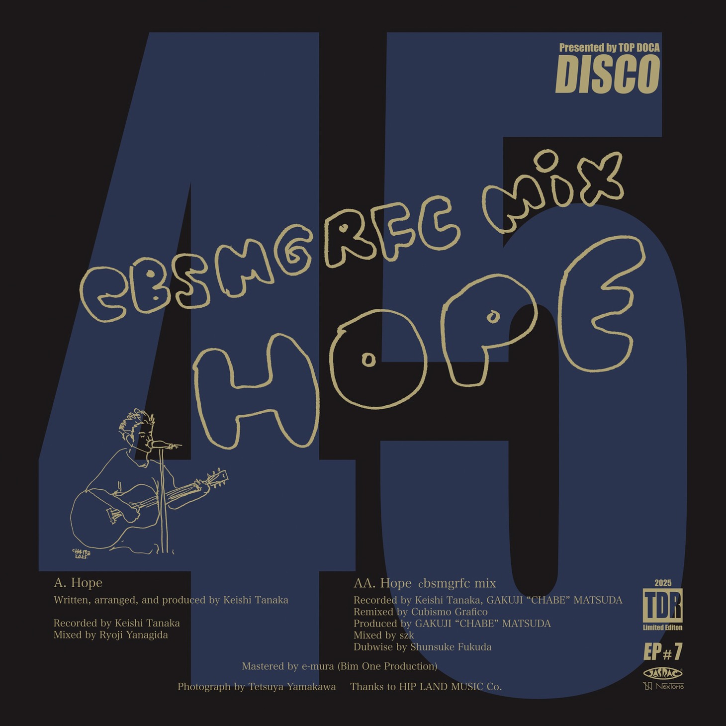 Keishi Tanaka「Hope / Hope（cbsmgrfc mix）」アナログ盤ジャケット
