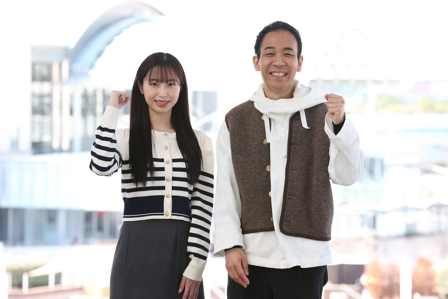 「めざましテレビ」に出演する林佑香、天達武史。