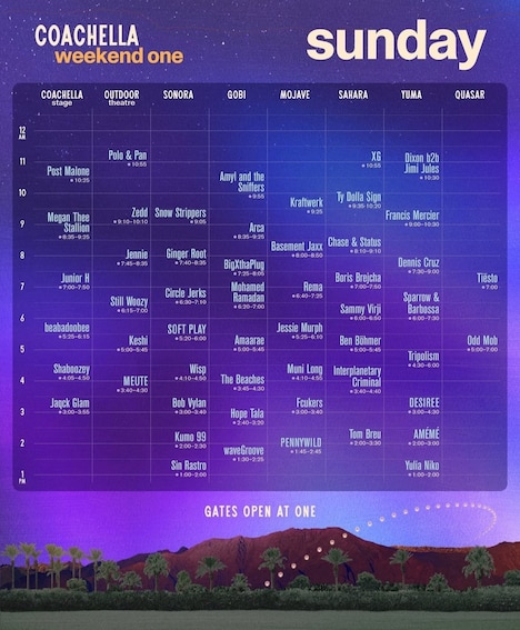 「Coachella Valley Music and Arts Festival」タイムテーブル
