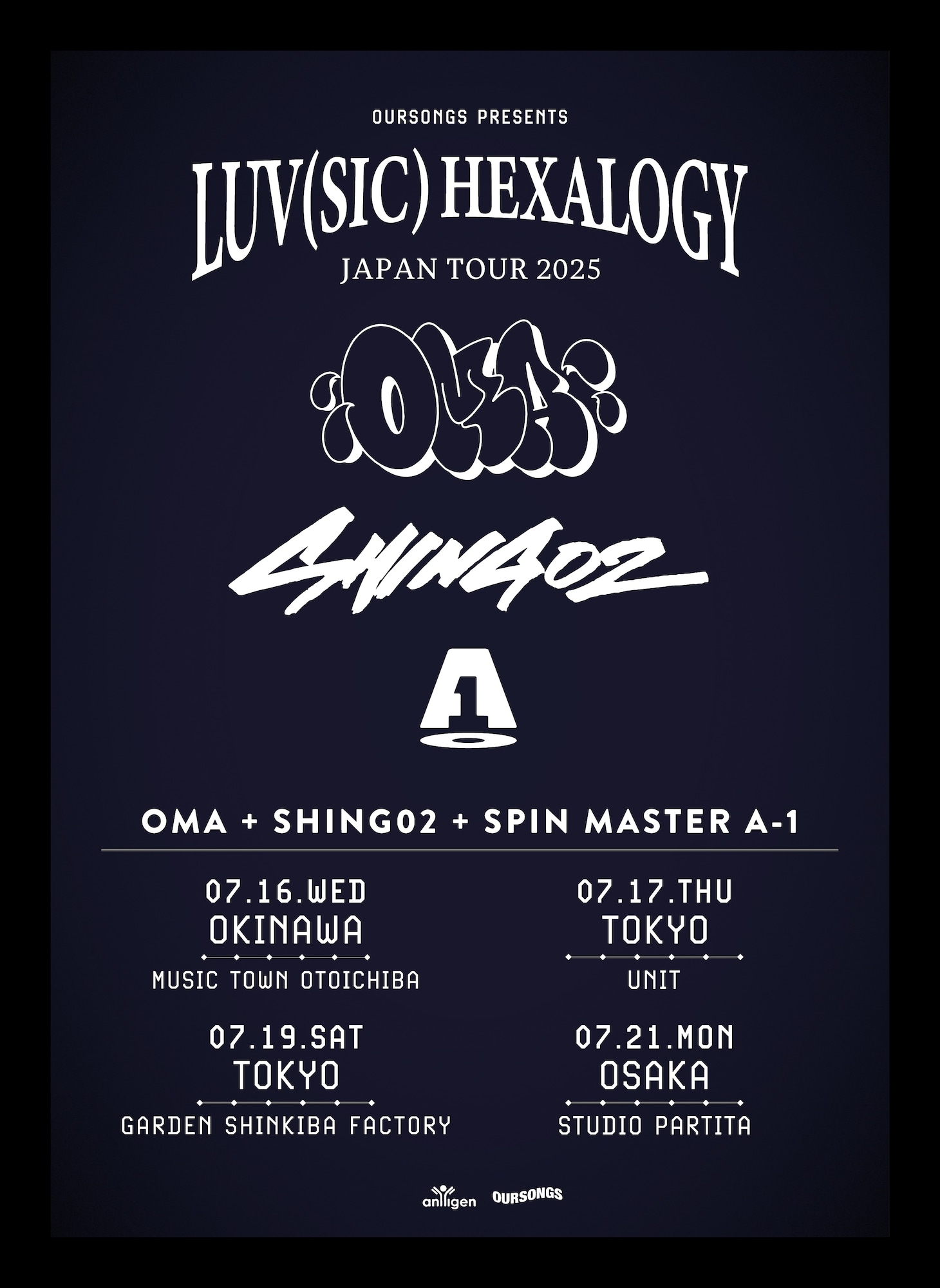 OMA + Shing02 + SPIN MASTER A-1「LUV(SIC) HEXALOGY JAPAN TOUR 2025」ビジュアル